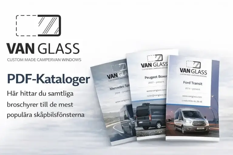 VanGlass PDF-kataloger för skåpbilsfönster till Mercedes Sprinter, Peugeot Boxer och Ford Transit